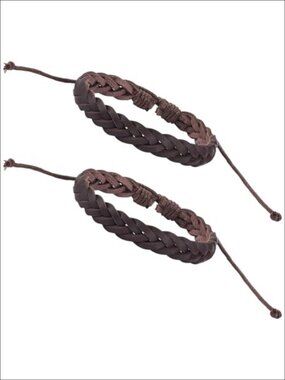 2PCS Braided PU Leather Wrap Bracelets Adjustable Handmade Cuff Wristband Set